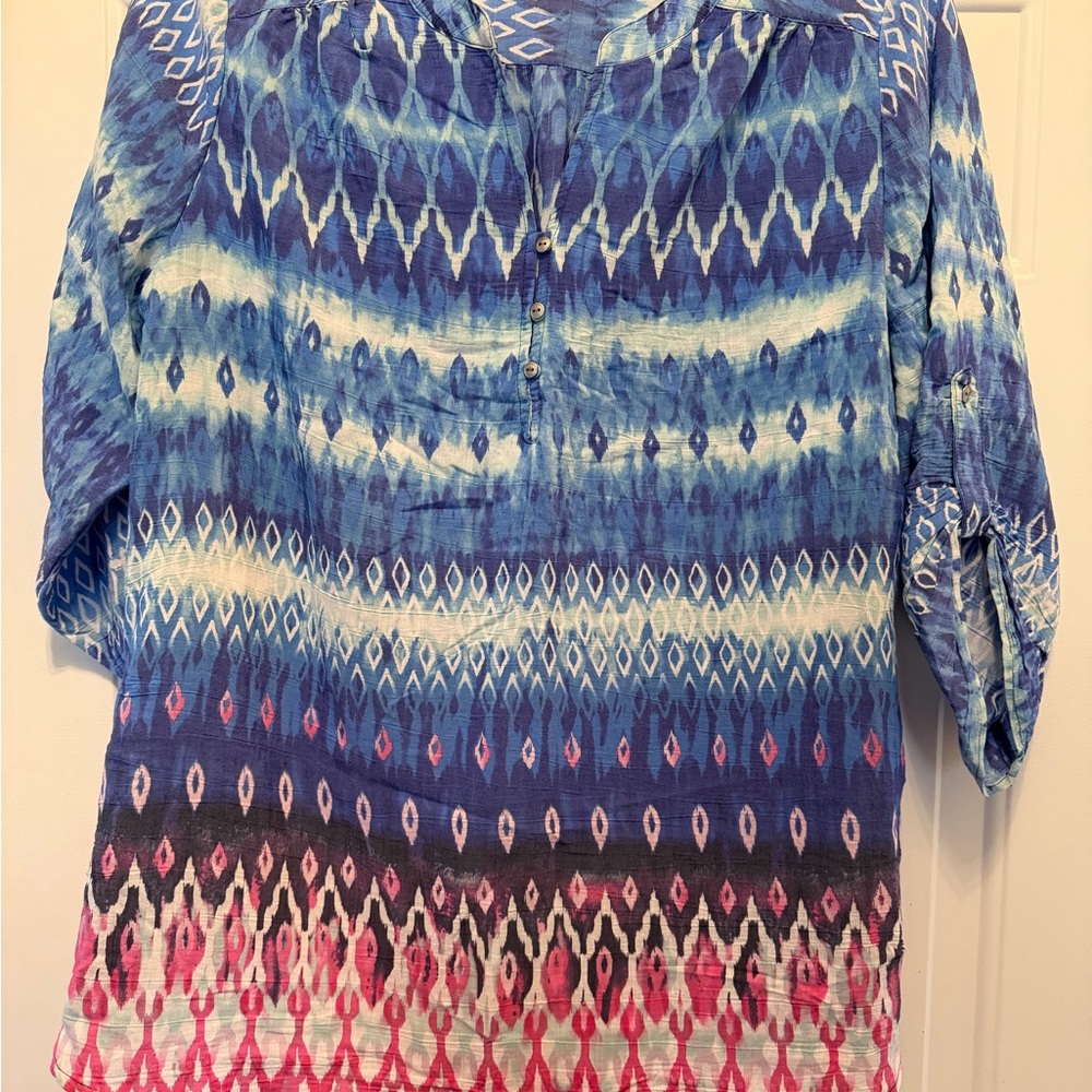 Kim Rogers Blue and Pink Patterned Blouse